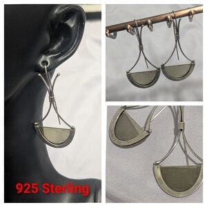 Modernist 925 Sterling Handcrafted With Tinted Glass Dangle Earrings